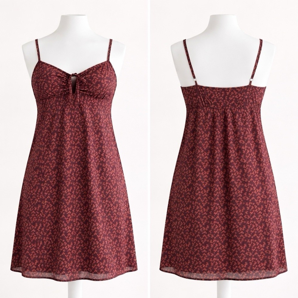 Aeropostale NWT Babydoll Slip Dress Sz M Burgundy Floral Boho Y2K Cottage Sheer
